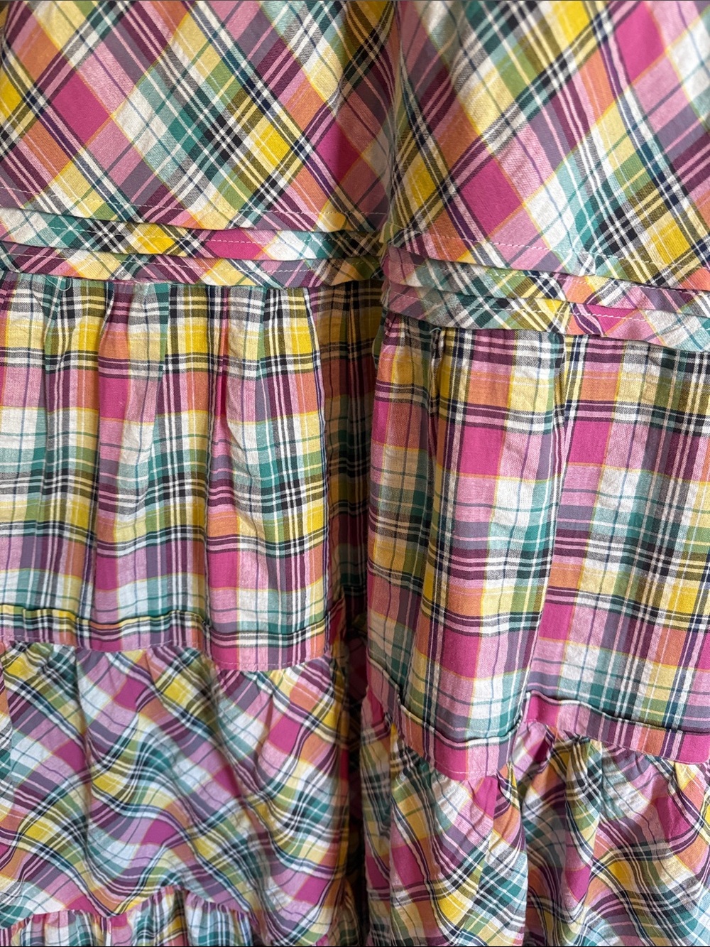 Betsey Johnson Pink, Yellow & Green Plaid Tiered Dress - Picture 5 of 6